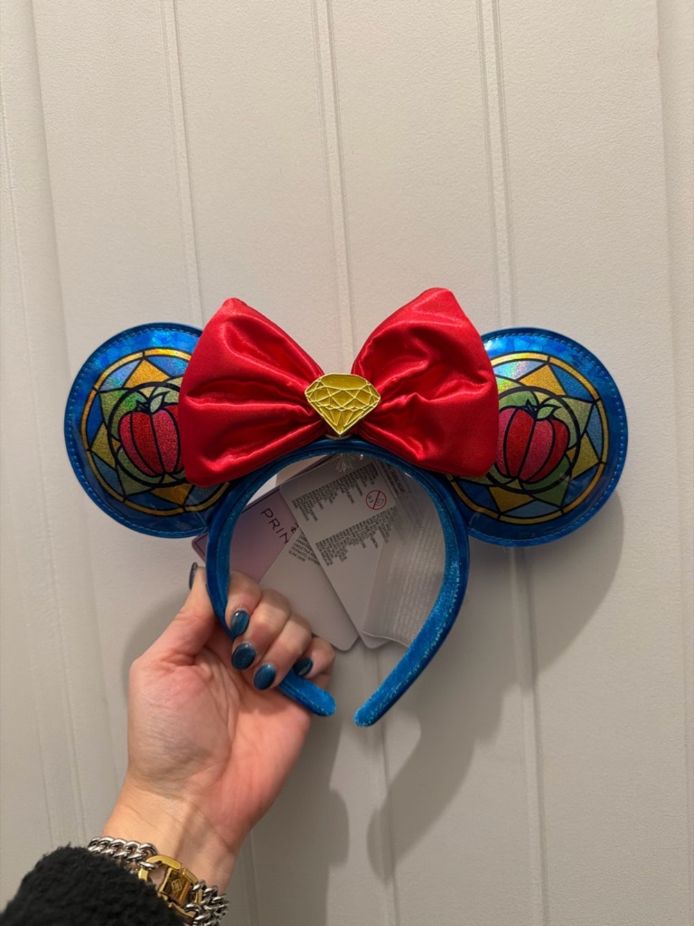 NWT LOUNGEFLY Blue Stained Glass Snow White Headband with Red Bow